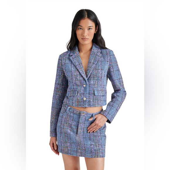 Steve Madden Jackets & Blazers - Steve Madden Seraphine Blazer in Blue Multi Blue Tweed Jacket Size L NWT